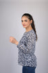 Flower printed top for women western top stylish top for women party with full sleeve Blue White Floral Print Top (OTL-TPS10101)